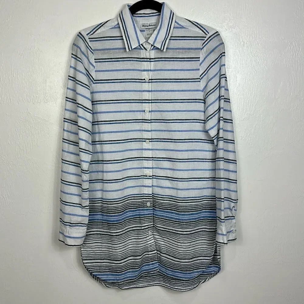 Tommy Bahama Linen Blend Striped Long Sleeve Tunic Top Size M